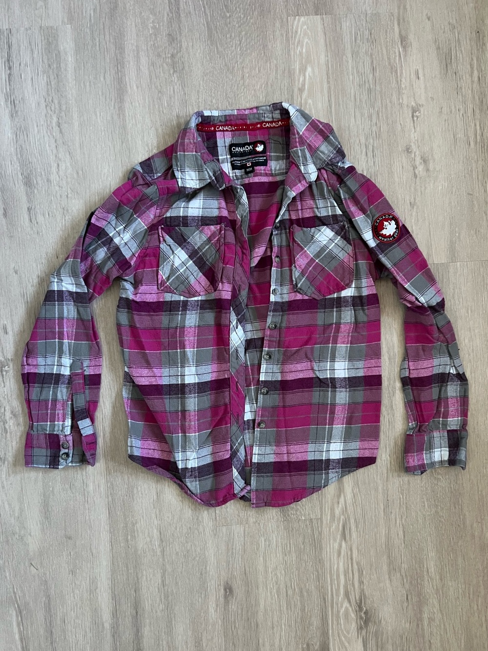 Canada Weather Gear Pink Grey Buffalo Plaid Button-Down Shirt Med